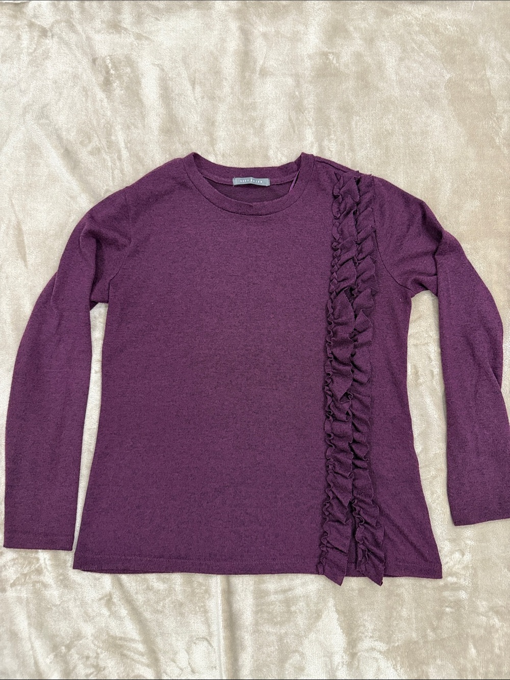 Suzy Shier Plum Long Sleeve Top with Ruffle Detail